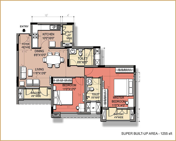 Illustrative 3 BHK layout reference