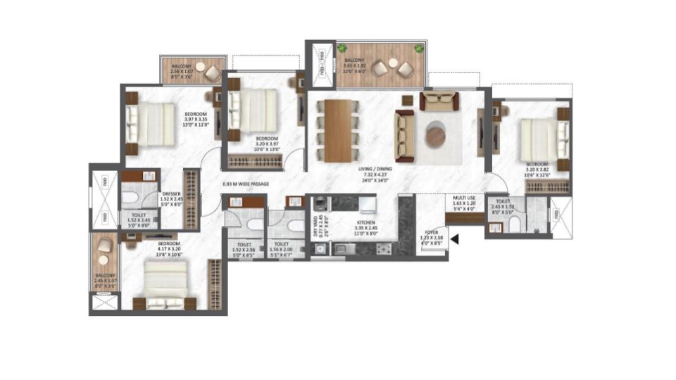 4 BHK floor plan