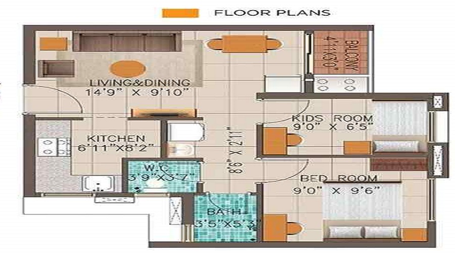 Supreme Riverside 2 BHK floor plan