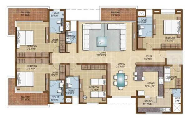 Supreme Riverside 3 BHK floor plan